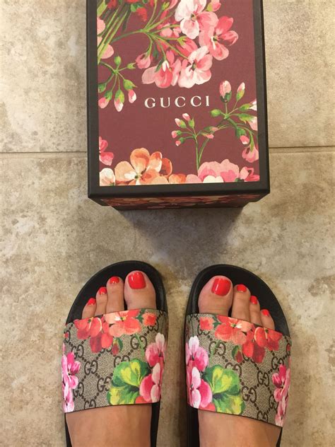 gucci bloom slides replica|Gucci floral slides outfit.